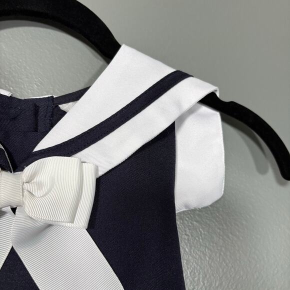 Rare Editions Little Girls Blue Sleeveless Sailor Dress - Size 4T/4 - White Bow - Picture 2 of 7